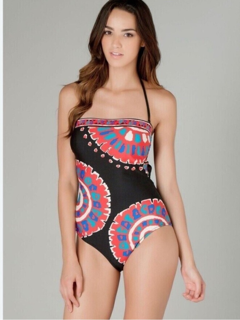 Trina Turk Black Yukateca Print Bandeau One Piece Swimsuit Size 4 Swim